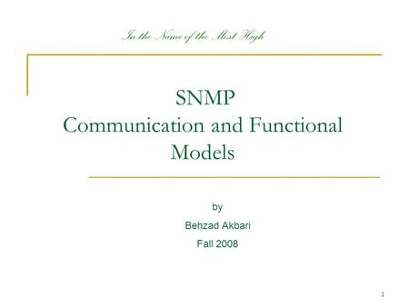 SNMP Communication and Functional Models