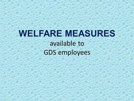 WELFARE MEASURES available to GDS employees