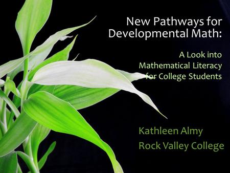 New Pathways for Developmental Math: A Look into Mathematical Literacy for College Students Kathleen Almy Rock Valley College.