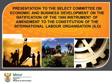 RATIFICATION OF THE 1986 INSTRUMENT OF AMENDMENT TO THE CONSTITUTION OF THE INTERNATIONAL LABOUR ORGANISATION (ILO) PRESENTATION TO THE SELECT COMMITTEE.