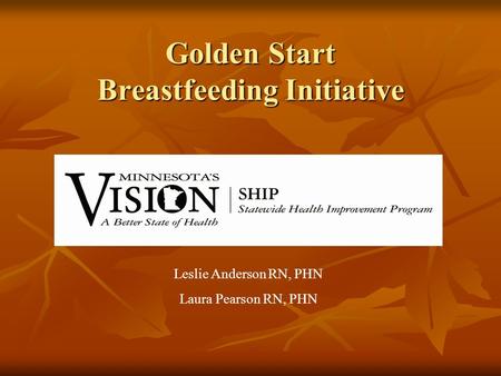 Golden Start Breastfeeding Initiative Leslie Anderson RN, PHN Laura Pearson RN, PHN.