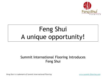 Feng Shui is trademark of Summit International Flooringwww.summit-flooring.com Feng Shui A unique opportunity! Summit International Flooring Introduces.
