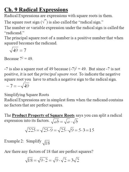 Ch. 9 Radical Expressions