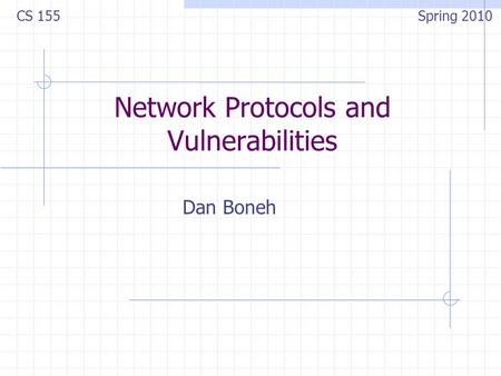 Network Protocols and Vulnerabilities Dan Boneh CS 155 Spring 2010.