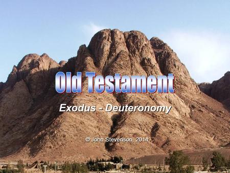 Exodus - Deuteronomy © John Stevenson, 2014. Begins with all of humanity in view Exodus Begins with all the Israelites in view Eventually focuses on one.