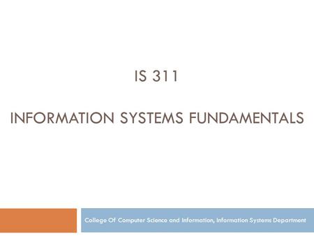 Information Systems Fundamentals