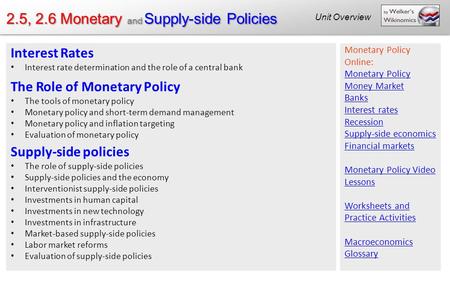 2.5, 2.6 Monetary and Supply-side Policies