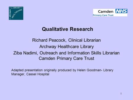 Qualitative Research Richard Peacock, Clinical Librarian
