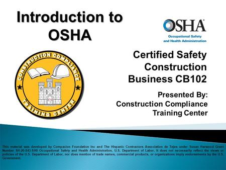 INTRODUCTION TO OSHA Instructor Slides with Notes
