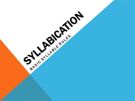 SYLLABICATION Basic Syllable Rules.