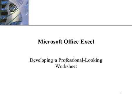 XP 1 Microsoft Office Excel Developing a Professional-Looking Worksheet.