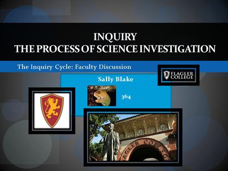 The Inquiry Cycle: Faculty Discussion INQUIRY THE PROCESS OF SCIENCE INVESTIGATION Sally Blake 364.