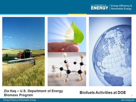 Energy Efficiency & Renewable Energyeere.energy.gov 1 Zia Haq – U.S. Department of Energy Biomass Program Biofuels Activities at DOE.