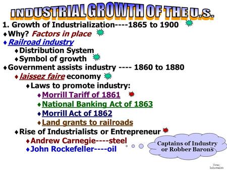 INDUSTRIAL GROWTH OF THE U.S. Captains of Industry or Robber Barons
