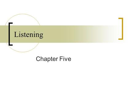 Listening Chapter Five. After completing this chapter, you will be able to define listening and effective listening explain the steps in the listening.