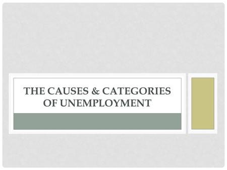 THE CAUSES & CATEGORIES OF UNEMPLOYMENT. OBJECTIVES: What are the three different types of unemployment? What factors determine the natural rate of unemployment?
