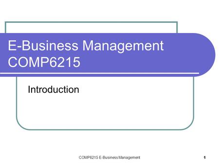 COMP6215 E-Business Management 1 E-Business Management COMP6215 Introduction.