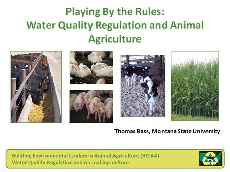 Playing By the Rules: Water Quality Regulation and Animal Agriculture Thomas Bass, Montana State University Building Environmental Leaders in Animal Agriculture.