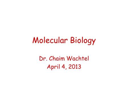 Molecular Biology Dr. Chaim Wachtel April 4, 2013.
