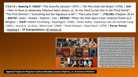 Special Topics in Popular Culture Studies: James Tiptree, Jr. & Science Fiction.