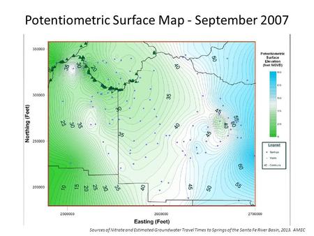 Potentiometric Surface Map - September 2007 Sources of Nitrate and Estimated Groundwater Travel Times to Springs of the Santa Fe River Basin, 2013. AMEC.