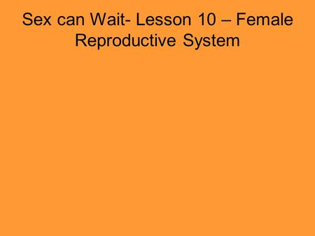 Sex can Wait- Lesson 10 – Female Reproductive System.
