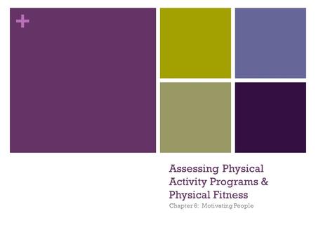 + Assessing Physical Activity Programs & Physical Fitness Chapter 6: Motivating People.