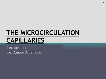 THE MICROCIRCULATION CAPILLARIES