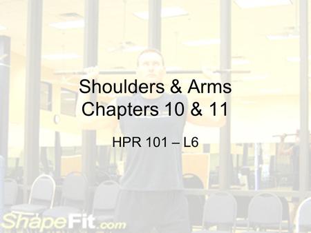 Shoulders & Arms Chapters 10 & 11 HPR 101 – L6. Quiz 5 – Chapters 8 & 9 TRUE or FALSE 1.The same muscles are working during the concentric and eccentric.