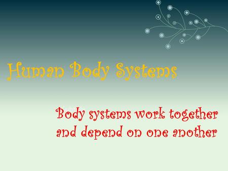 Human Body Systems Body systems work together and depend on one another Subtitle.