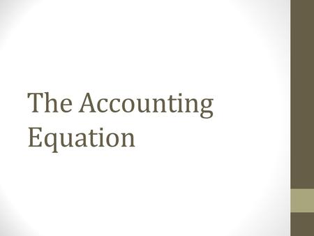 The Accounting Equation. Learning Goal: Define assets, liabilities & equity by means of fundamental accounting equation.