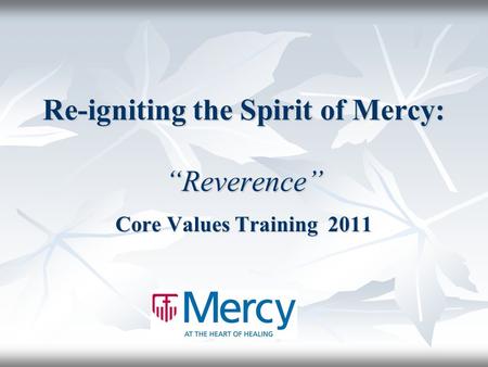 Re-igniting the Spirit of Mercy: “Reverence”