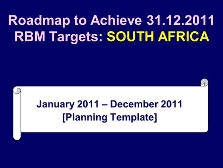 1 Roadmap to Achieve 31.12.2011 RBM Targets: SOUTH AFRICA January 2011 – December 2011 [Planning Template]