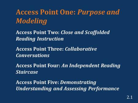 Access Point One: Purpose and Modeling