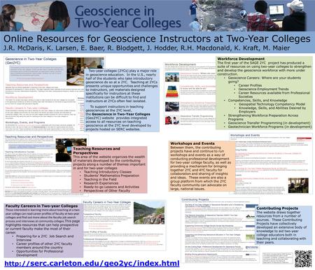Online Resources for Geoscience Instructors at Two-Year Colleges J.R. McDaris, K. Larsen, E. Baer, R. Blodgett, J. Hodder, R.H. Macdonald, K. Kraft, M.