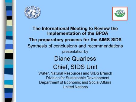 The International Meeting to Review the Implementation of the BPOA The preparatory process for the AIMS SIDS Synthesis of conclusions and recommendations.