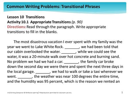 Lesson 10  Transitions Activity Appropriate Transitions (p. 90)