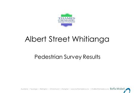 Auckland | Tauranga | Wellington | Christchurch | Shanghai |  | Albert Street Whitianga Pedestrian Survey.