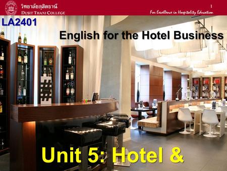Unit 5: Hotel & Restaurant Services