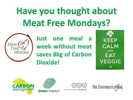 Just one meal a week without meat saves 8kg of Carbon Dioxide!