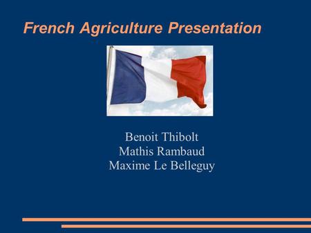 French Agriculture Presentation Benoit Thibolt Mathis Rambaud Maxime Le Belleguy.