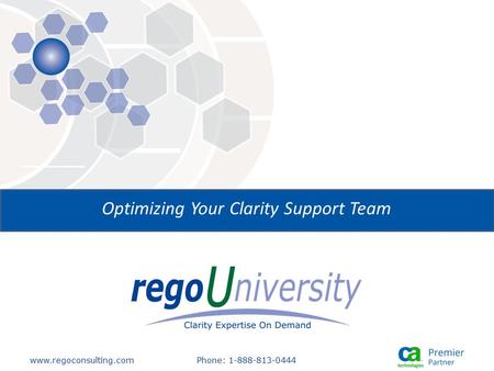 Www.regoconsulting.comPhone: 1-888-813-0444 Optimizing Your Clarity Support Team.