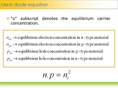  “o” subscript denotes the equilibrium carrier concentration. Ideal diode equation.