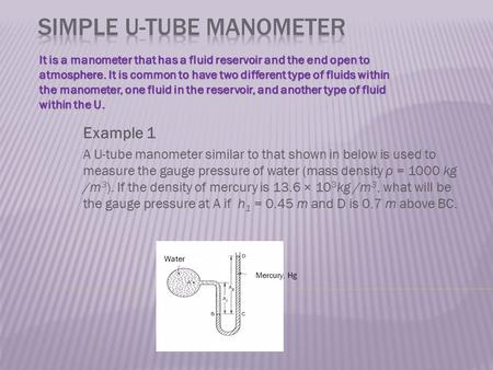 Simple U-TUBE Manometer