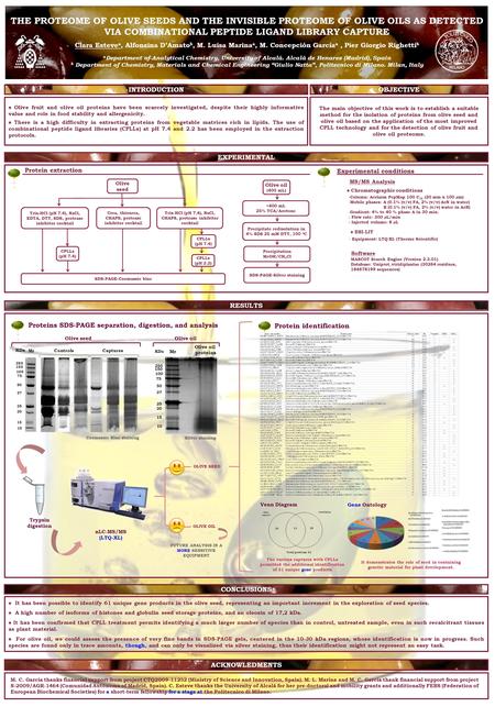 THE PROTEOME OF OLIVE SEEDS AND THE INVISIBLE PROTEOME OF OLIVE OILS AS DETECTED VIA COMBINATIONAL PEPTIDE LIGAND LIBRARY CAPTURE Clara Esteve a, Alfonsina.