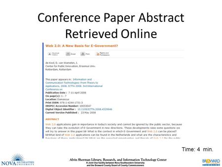 Conference Paper Abstract Retrieved Online Time: 4 min.