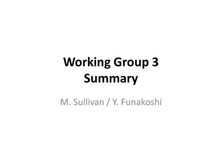 Working Group 3 Summary M. Sullivan / Y. Funakoshi.