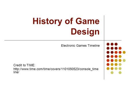 History of Game Design Electronic Games Timeline Credit to TIME:  line/