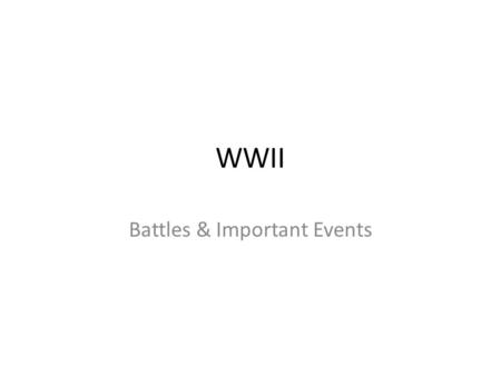 WWII Battles & Important Events. The European Theater.