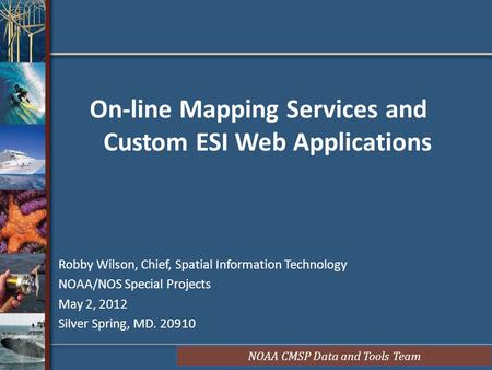 NOAA CMSP Data and Tools Team On-line Mapping Services and Custom ESI Web Applications Robby Wilson, Chief, Spatial Information Technology NOAA/NOS Special.
